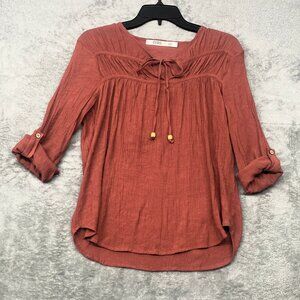Women's Rayon 3/4 Sleeve Burnt Orange Terracotta Small Shirt Cure Brand Boho